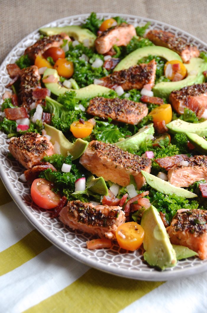 Salmon and Avocado Caesar Salad