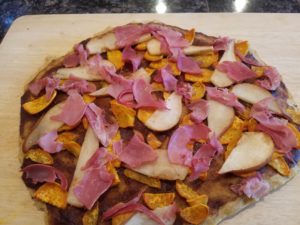 Sweet Potato Prosciutto and Pear Pizza