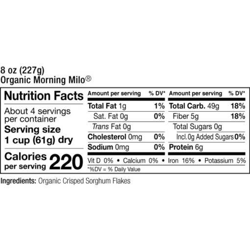 Edison Grainery Organic Morning Milo Cereal - Nutrition Facts