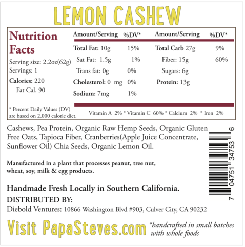 Lemon Cashew Nutrition
